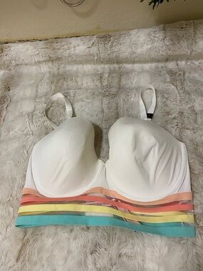Victoria's Secret White Bralette with Pastel Striped Band